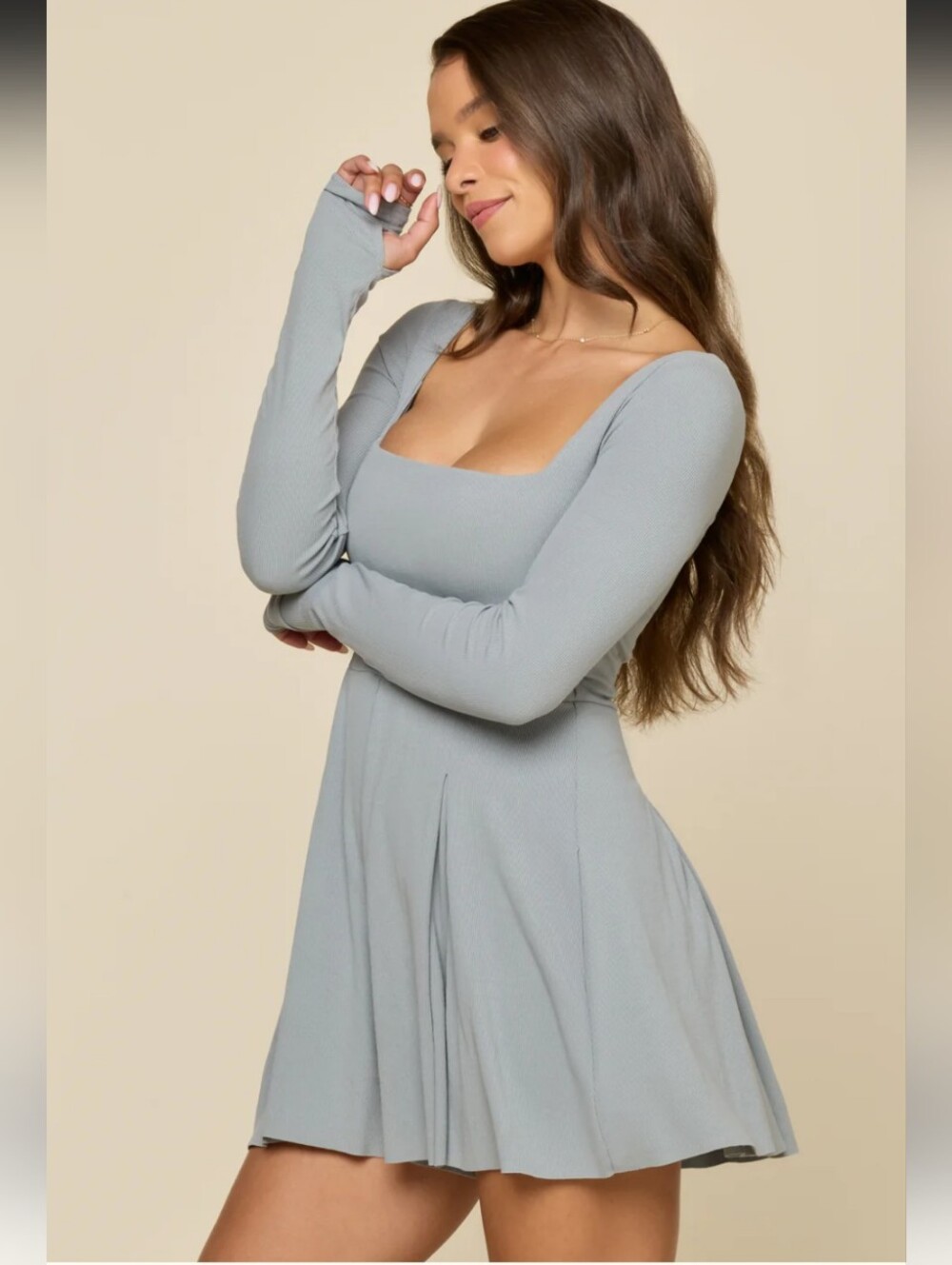 NEW Popflex Go With The Flow Long Sleeve Romper Bra Dress Small Blue Stone Grey